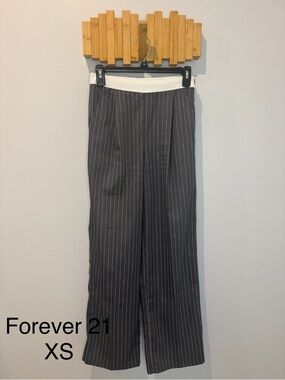 Forever 21 Gray Pinstripe Pants with White Waistband